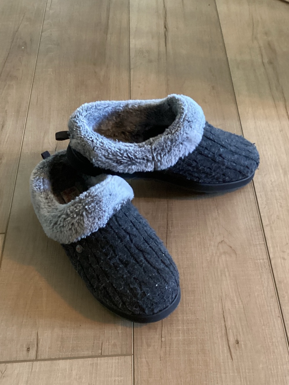 BOBS from Skechers Gray Fuzzy Memory Foam Slipper